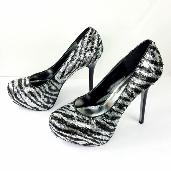Steve Madden Heel Stiletto Bliss Zebra Sequin US 9 - Picture 3 of 7